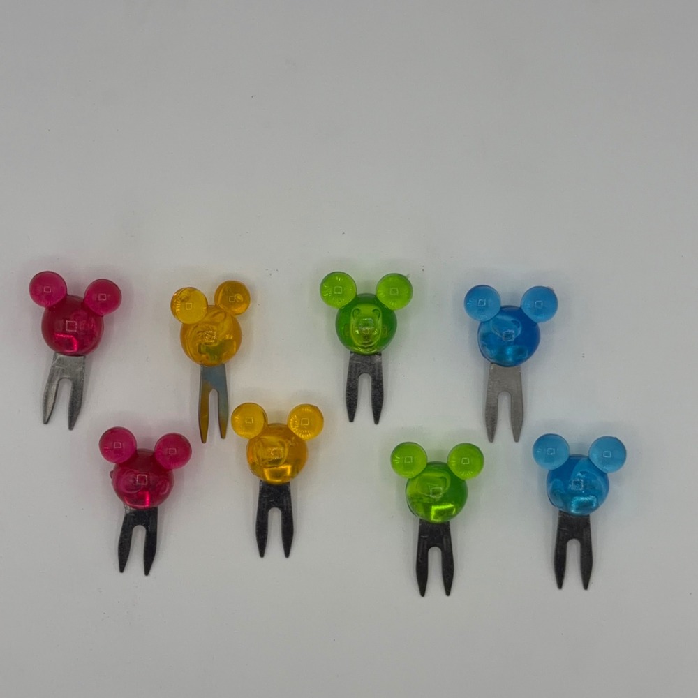 VTG 90s Disney Mickey Mouse Cocktail Forks Acrylic Stainless Steel 8 piece set